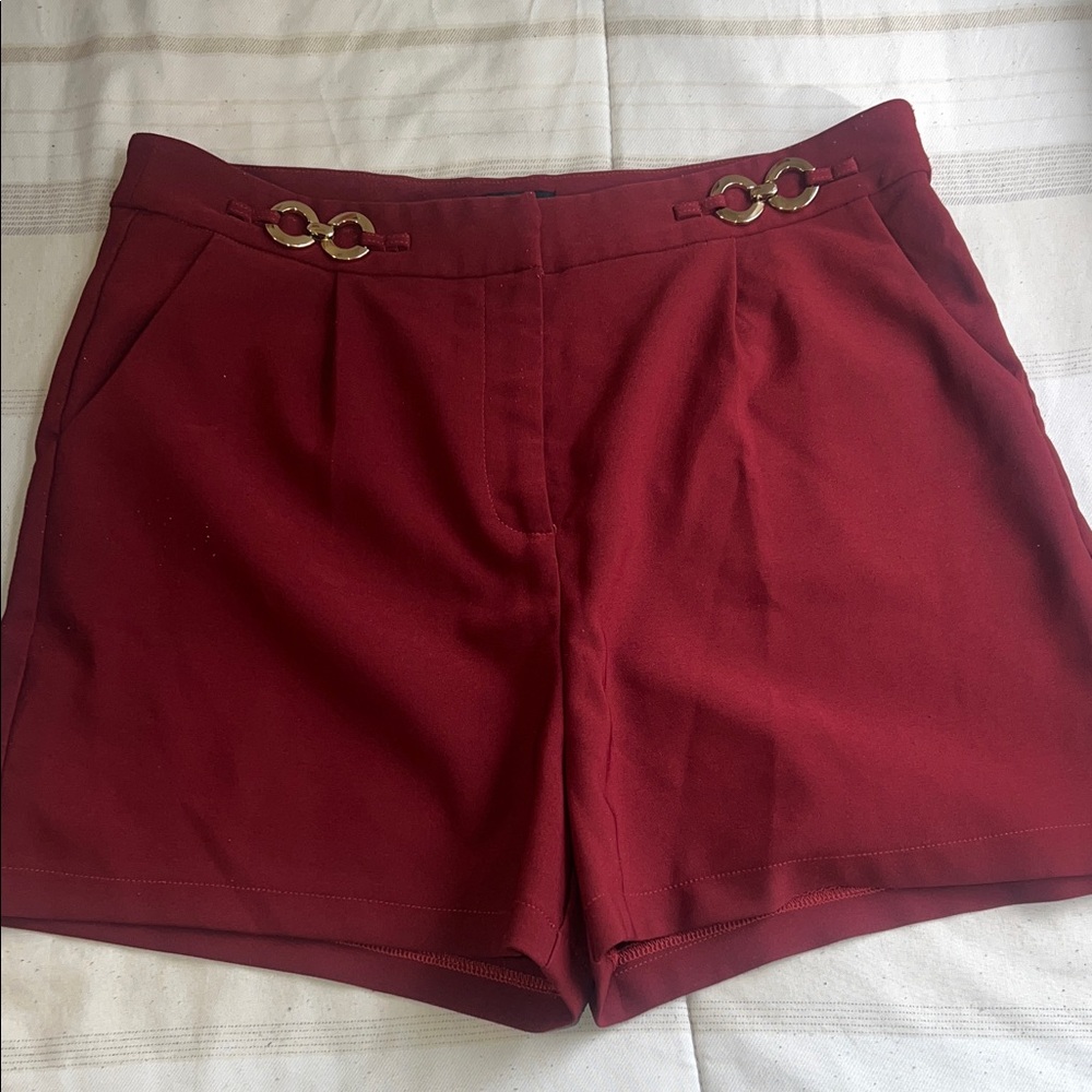Chocolate Women's High Waist Red Shorts with Gold Details